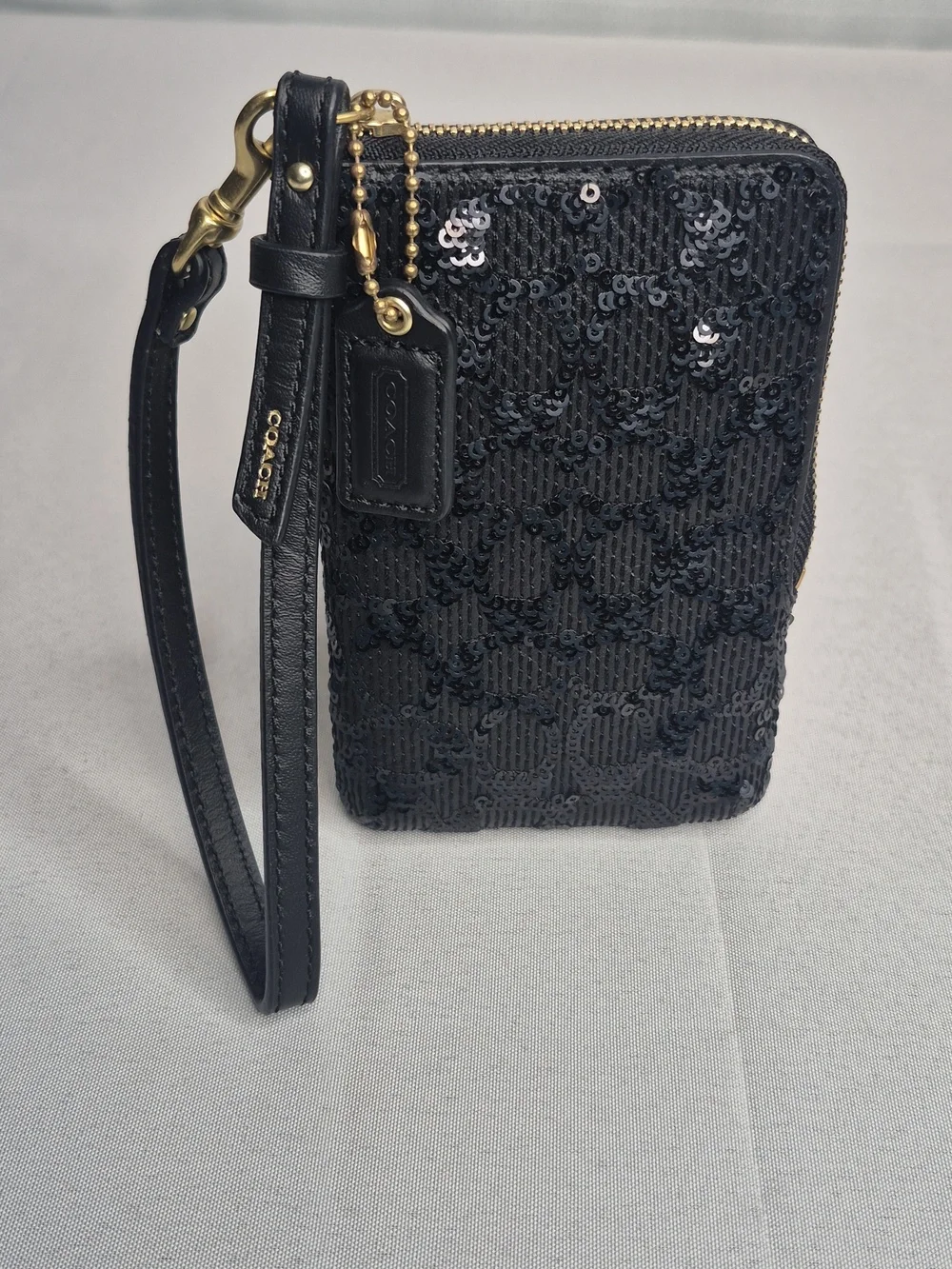 Coach Poppy Black Sequin Wristlet Wallet